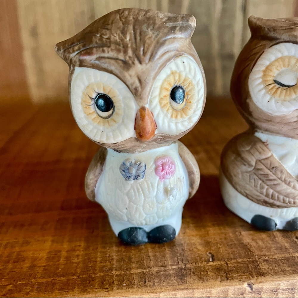 Owl Mr & Mrs Salt & Pepper Shakers WIDE EYE OWLS Anthropomorphic Ceramic Korea - Picture 2 of 6